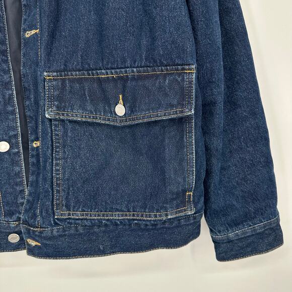 H&M Insulated Sherpa Collar Denim Trucker Puffer Jacket Jean Jacket, Blue - Picture 8 of 14